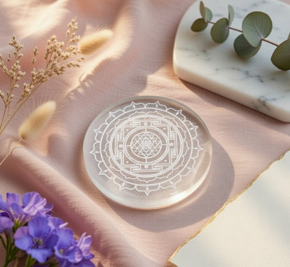 Selenite Charging Plate with carving (3 inch)