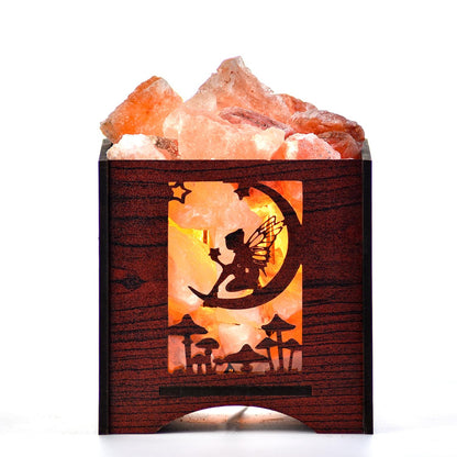 Moon Fairy Himalayan Rock Salt Wooden Basket Lamp – Fairy Lamp (Design 2)