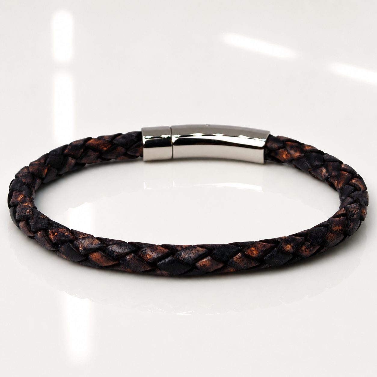 Core Braid Leather Bracelet- Push Lock Clasp