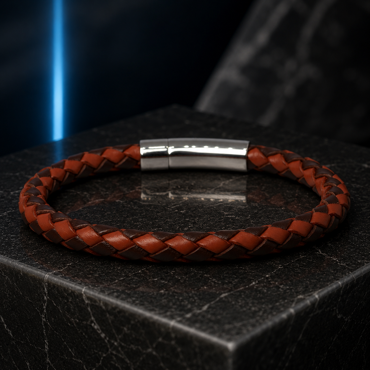Core Braid Leather Bracelet- Push Lock Clasp