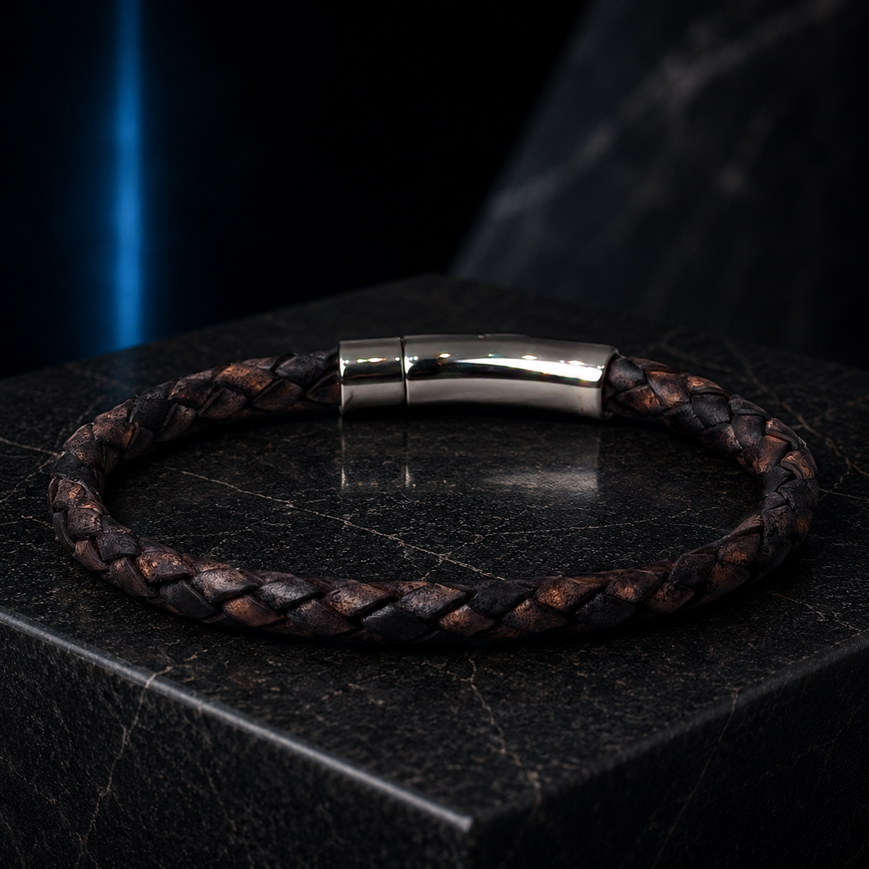 Core Braid Leather Bracelet- Push Lock Clasp