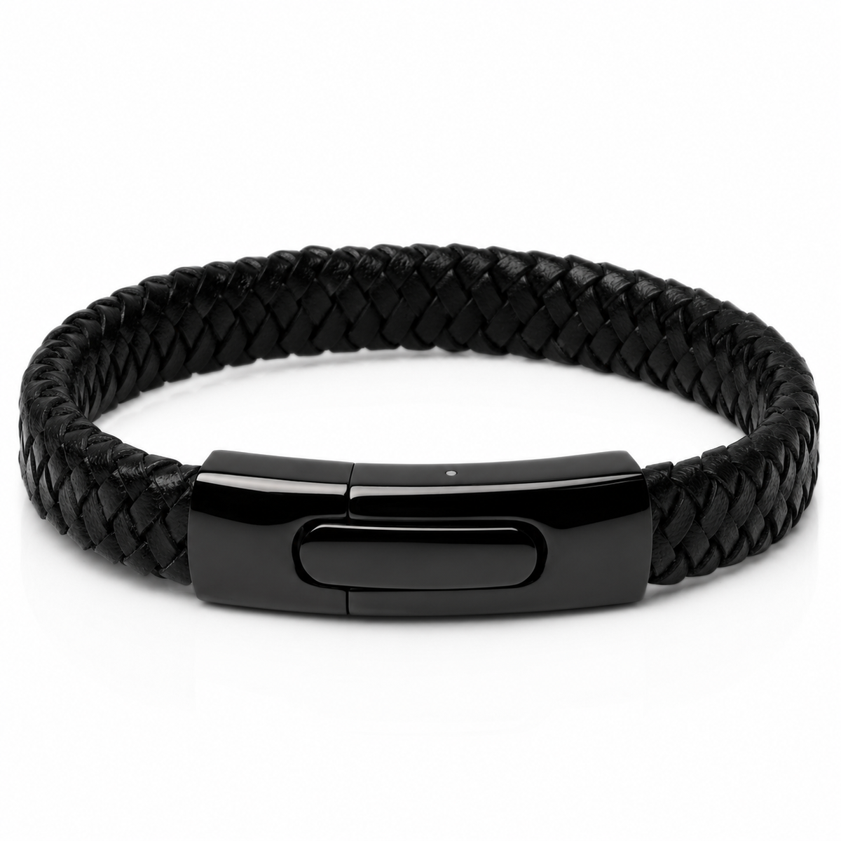 Classic Braided Leather Bracelet- Black Lock Clasp