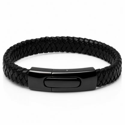 Classic Braided Leather Bracelet- Black Lock Clasp