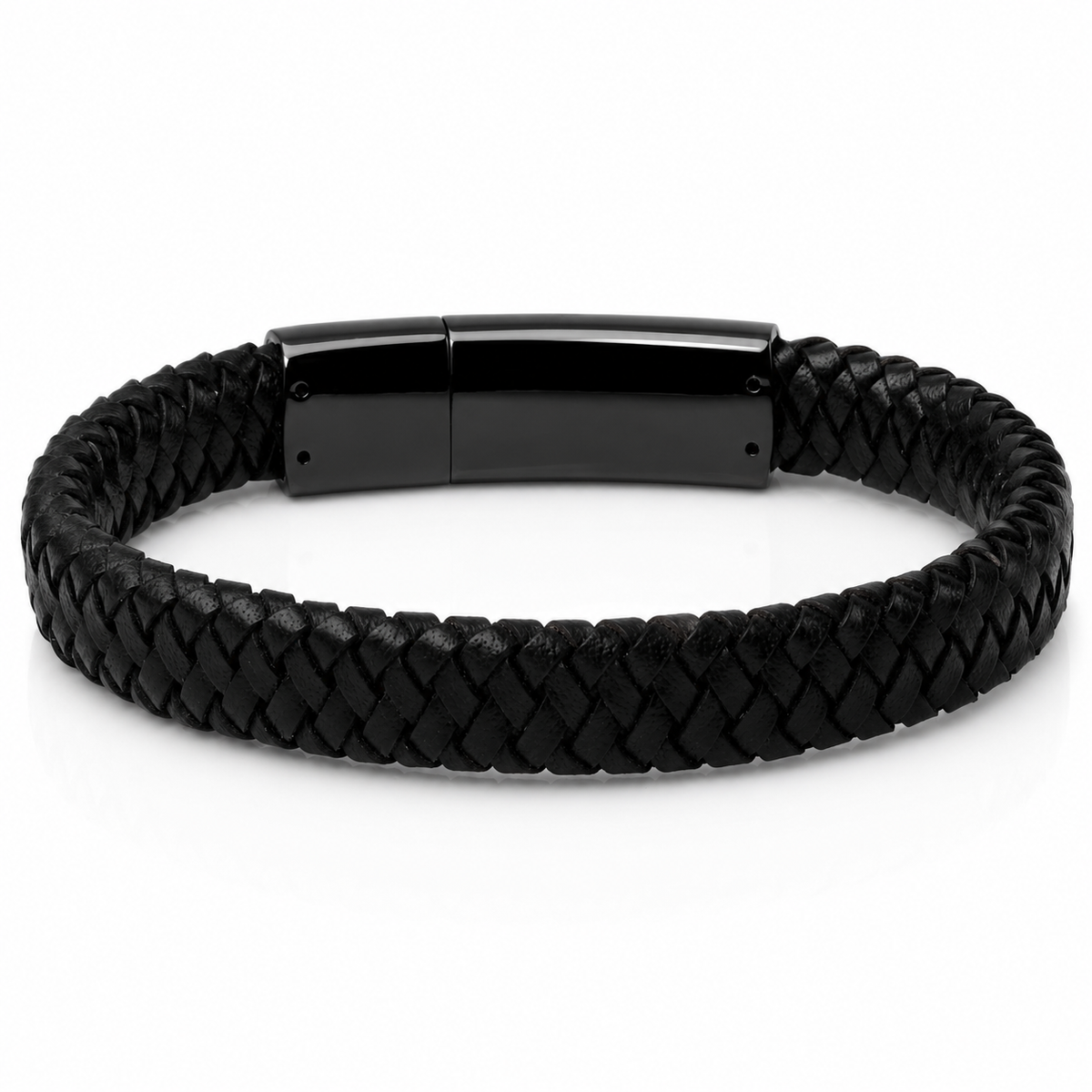 Classic Braided Leather Bracelet- Black Lock Clasp