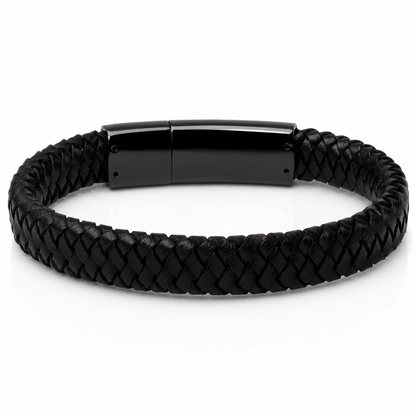 Classic Braided Leather Bracelet- Black Lock Clasp