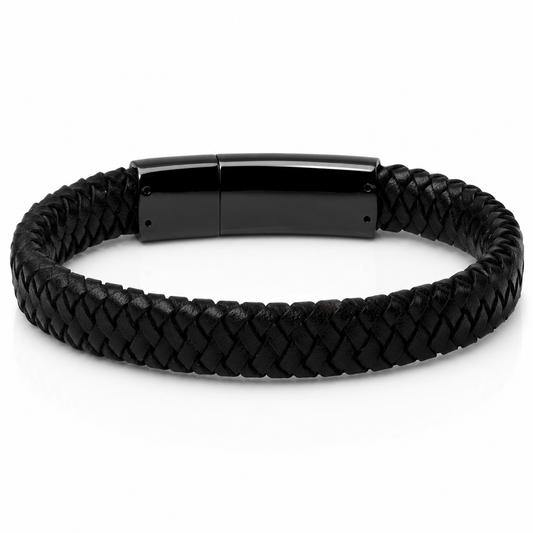 Classic Braided Leather Bracelet- Black Lock Clasp