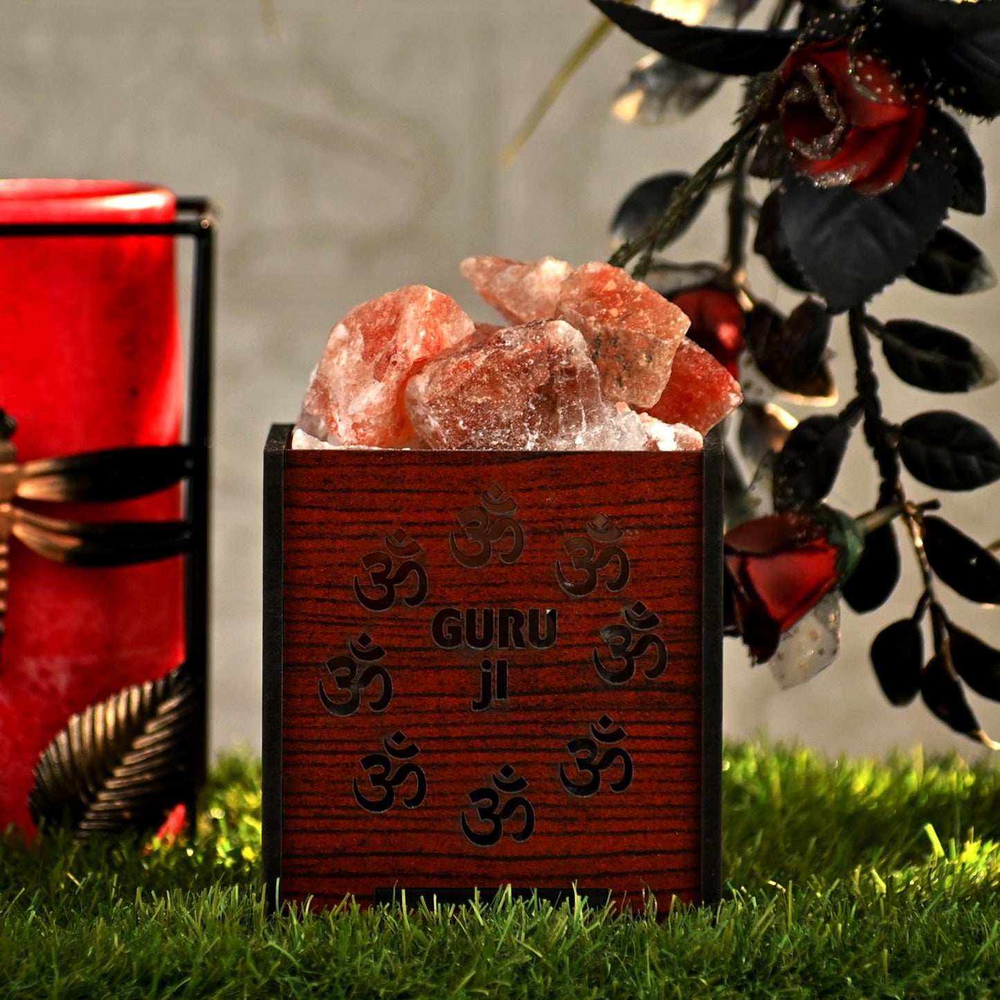 Guru Ji Blessing Himalayan Rock Salt Wooden Basket Lamp – Spiritual Salt Lamp