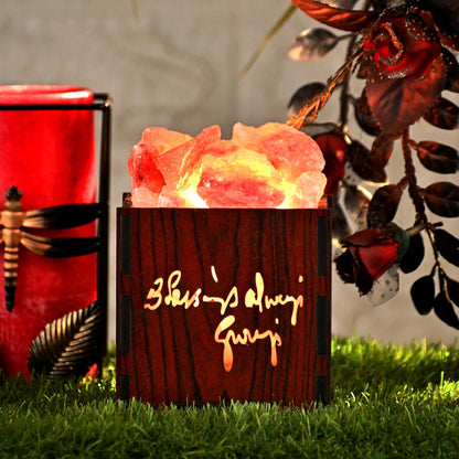 Guru Ji Blessing Himalayan Rock Salt Wooden Basket Lamp – Spiritual Salt Lamp