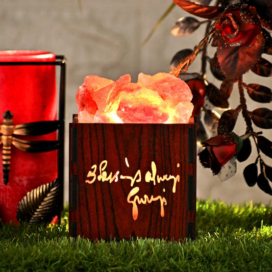 Guru Ji Blessing Himalayan Rock Salt Wooden Basket Lamp – Spiritual Salt Lamp