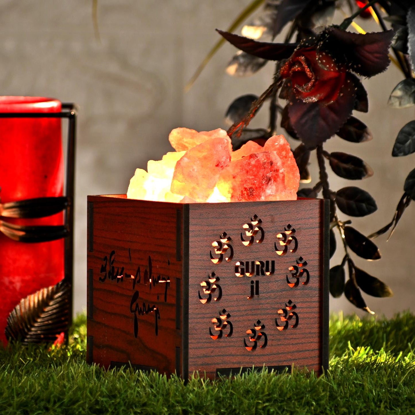Guru Ji Blessing Himalayan Rock Salt Wooden Basket Lamp – Spiritual Salt Lamp