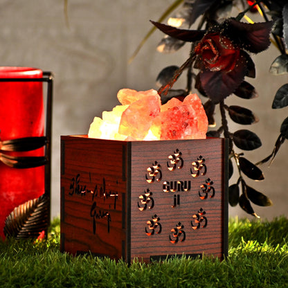 Guru Ji Blessing Himalayan Rock Salt Wooden Basket Lamp – Spiritual Salt Lamp