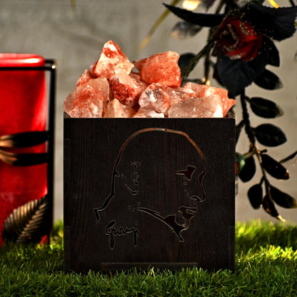 Guru Ji Face Himalayan Rock Salt Wooden Basket Lamp | Healing Aura Crystals