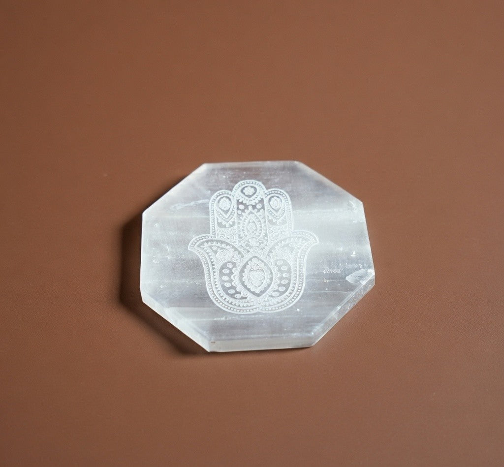 Selenite Charging Plate with carving (3 inch)