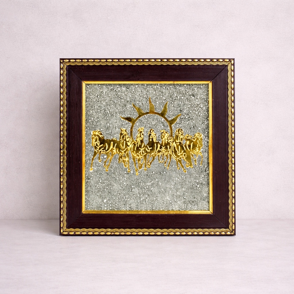 7 Horses with Sun Pyrite Frame (6x6)