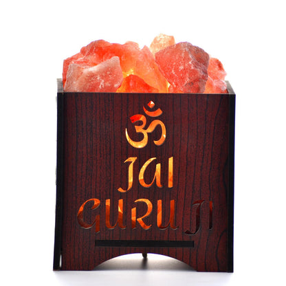 Jai Guruji Himalayan Rock Salt Wooden Basket Lamp – Blessing Salt Lamp (Design 2)