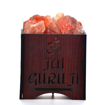 Jai Guruji Himalayan Rock Salt Wooden Basket Lamp – Blessing Salt Lamp (Design 2)