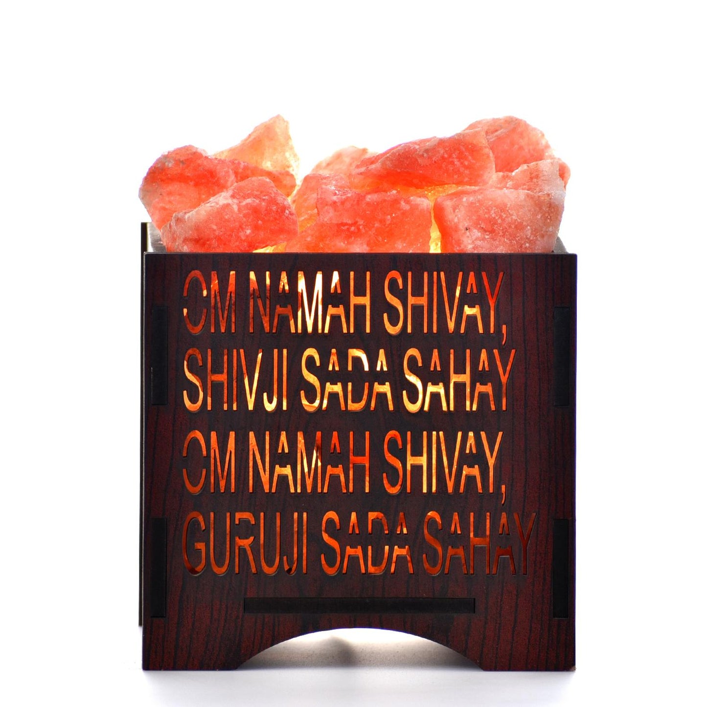 Jai Guruji Himalayan Rock Salt Wooden Basket Lamp – Blessing Salt Lamp (Design 2)