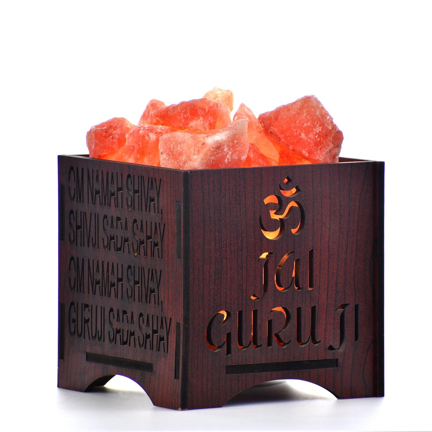 Jai Guruji Himalayan Rock Salt Wooden Basket Lamp – Blessing Salt Lamp (Design 2)