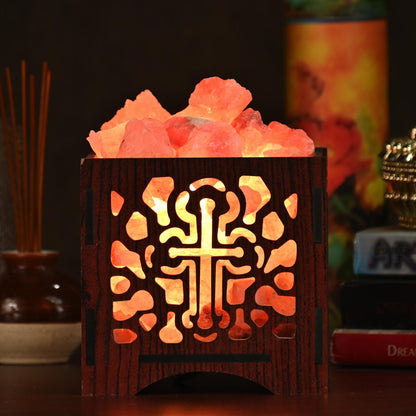 Jesus Himalayan Rock Salt Wooden Basket Lamp – Sacred Healing Salt Lamp