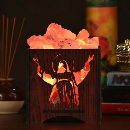 Jesus Himalayan Rock Salt Wooden Basket Lamp – Sacred Healing Salt Lamp