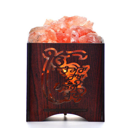 Ek Omkaar Himalayan Rock Salt Wooden Basket Lamp – Healing Salt Lamp (Design 2)