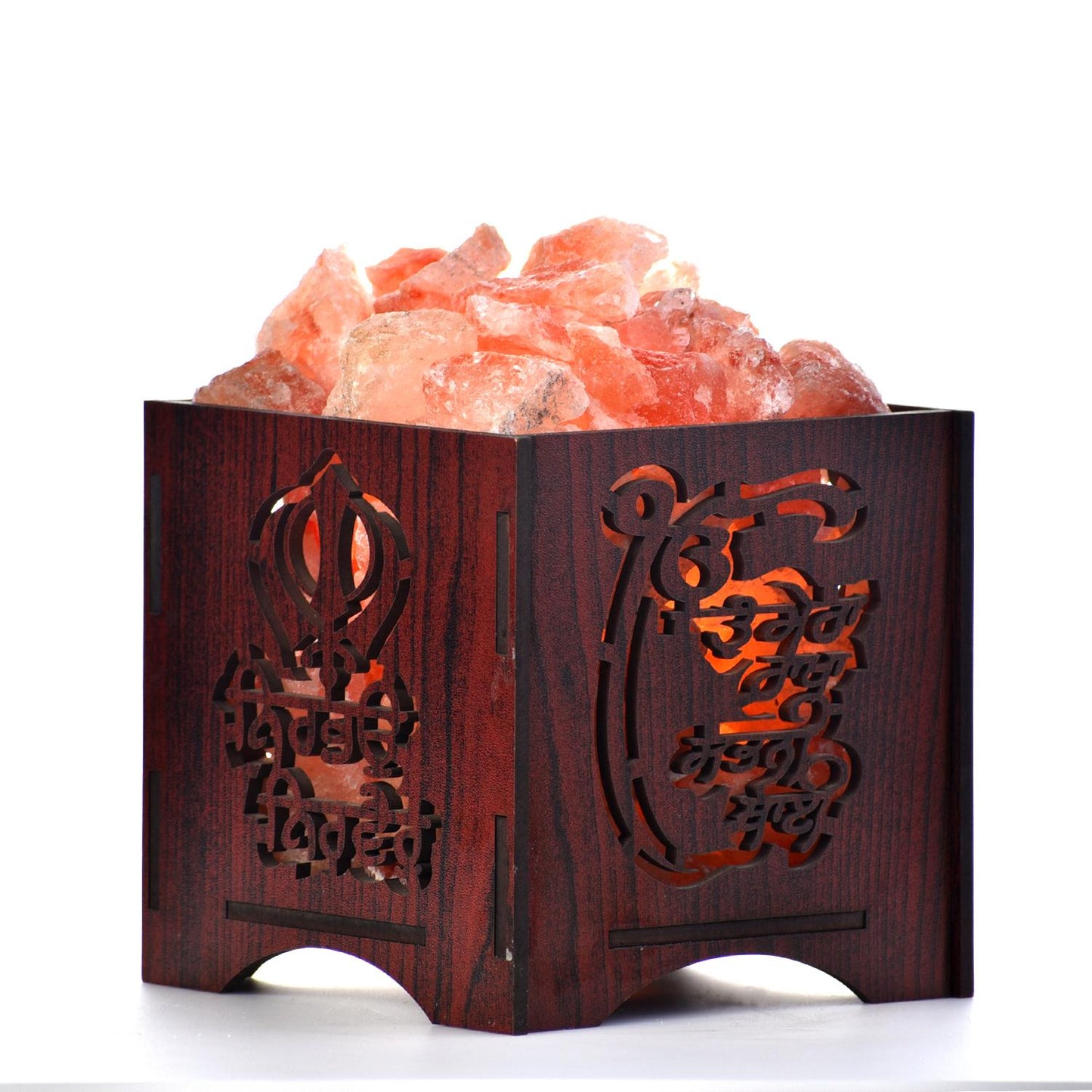 Ek Omkaar Himalayan Rock Salt Wooden Basket Lamp – Healing Salt Lamp (Design 2)