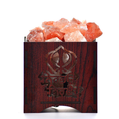 Ek Omkaar Himalayan Rock Salt Wooden Basket Lamp – Healing Salt Lamp (Design 2)