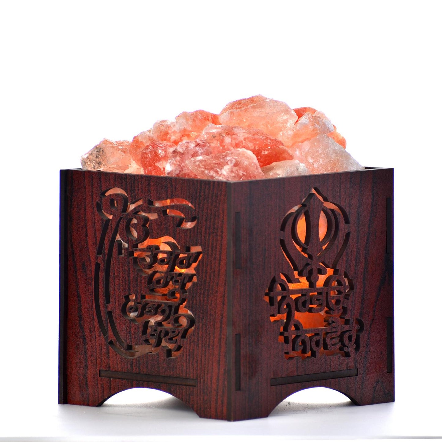 Ek Omkaar Himalayan Rock Salt Wooden Basket Lamp – Healing Salt Lamp (Design 2)
