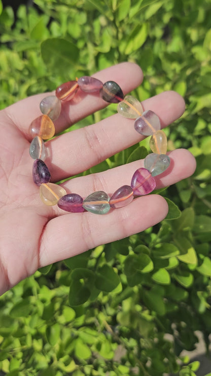 Rainbow/ Multi Fluorite Heart Beads Bracelet