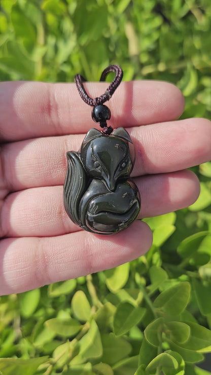Black Obsidian Fox Pendant