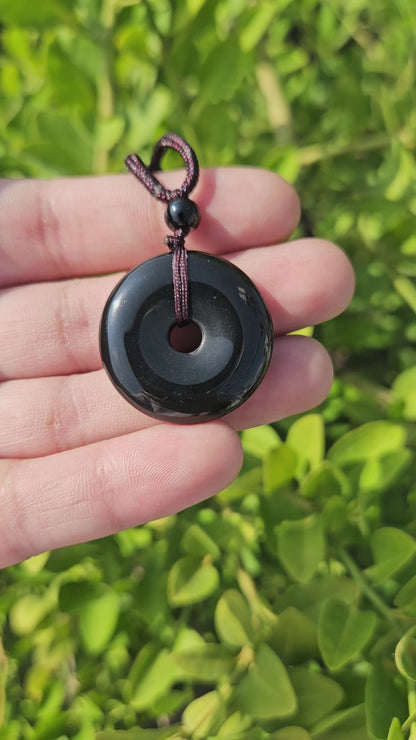 Black Obsidian Donut Pendant