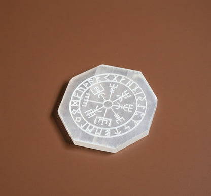 Selenite Charging Plate with carving (3 inch)