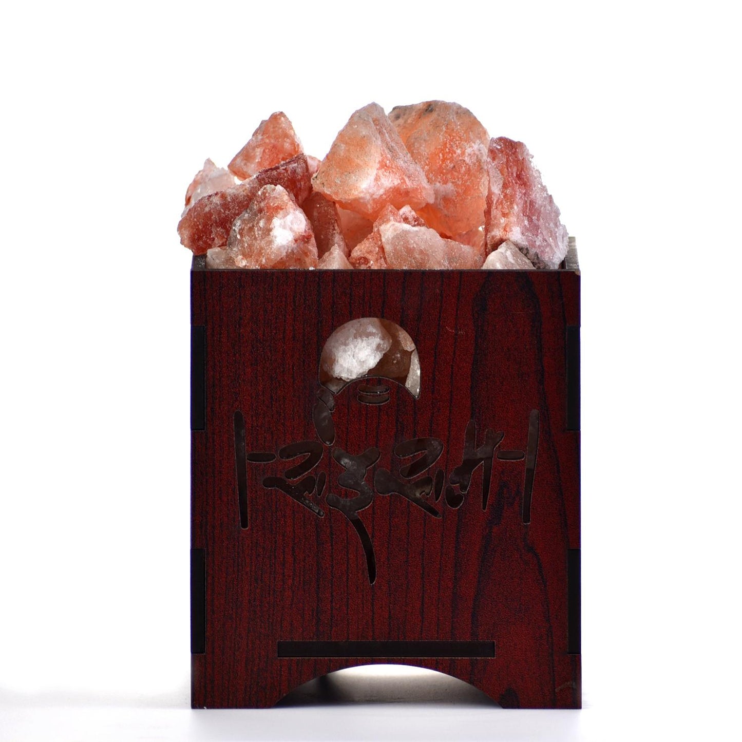 Om Sai Ram Himalayan Rock Salt Wooden Basket Lamp – Devotional Wooden Salt Lamp