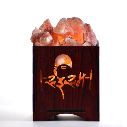 Om Sai Ram Himalayan Rock Salt Wooden Basket Lamp – Devotional Wooden Salt Lamp