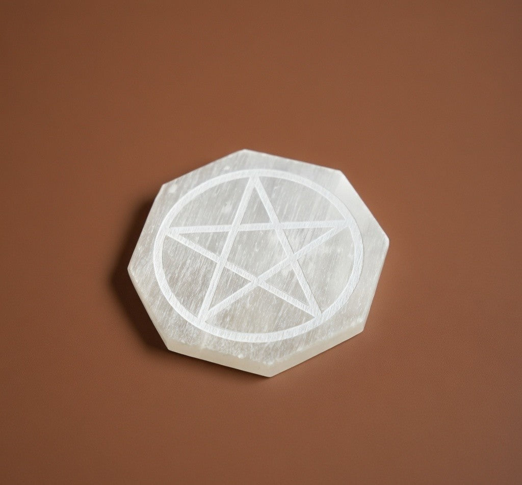 Selenite Charging Plate with carving (3 inch)