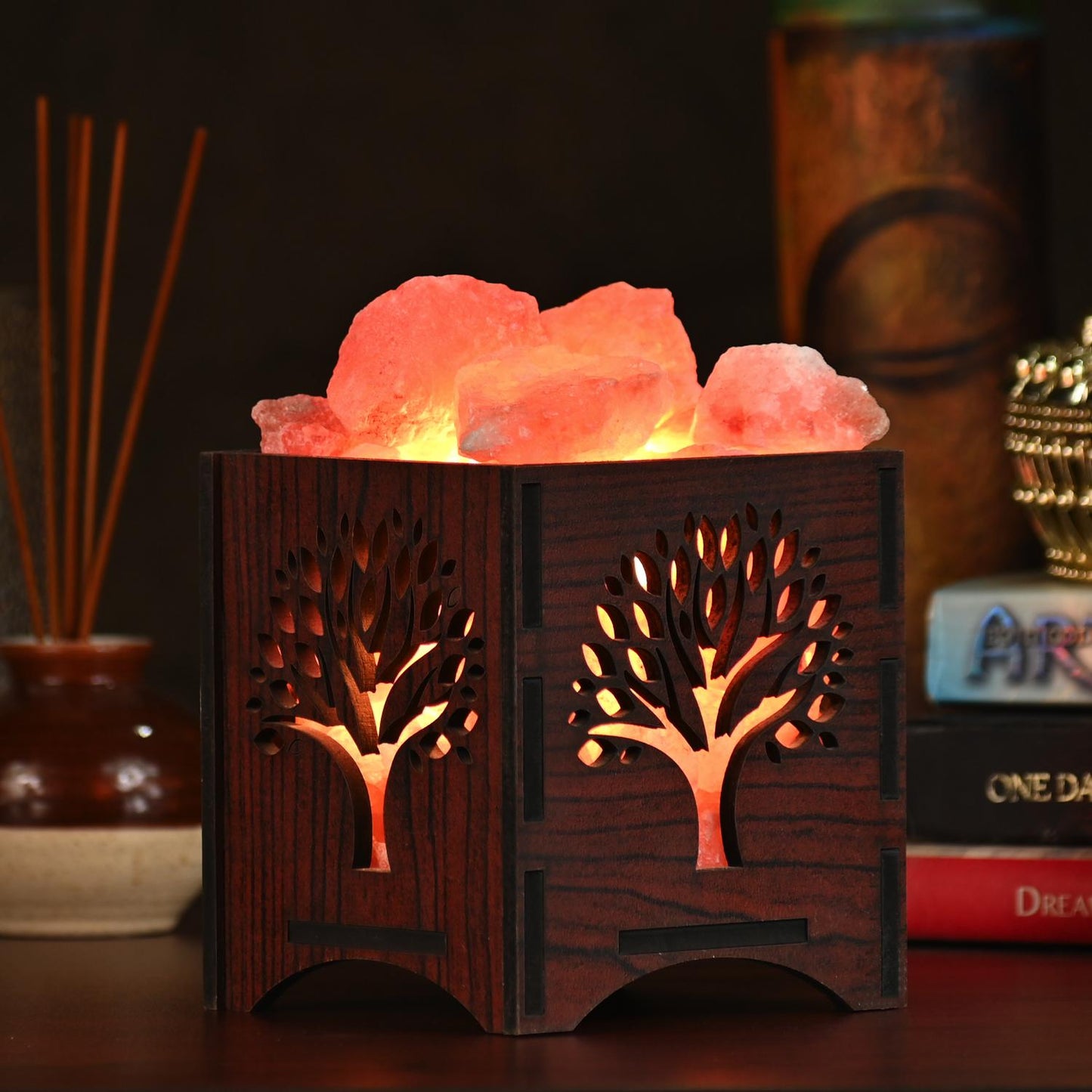 Wish Tree Himalayan Rock Salt Wooden Basket Lamp – Prosperity Wish Tree Salt Lamp