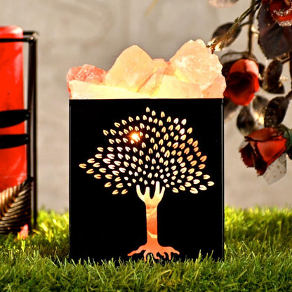 Buddha Tree Himalayan Rock Salt Metal Basket Lamp – Spiritual Metal Basket Salt Lamp