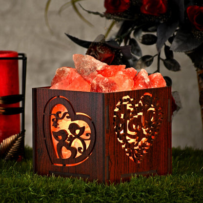 Love Himalayan Rock Salt Wooden Basket Lamp – Decorative Love Salt Lamp