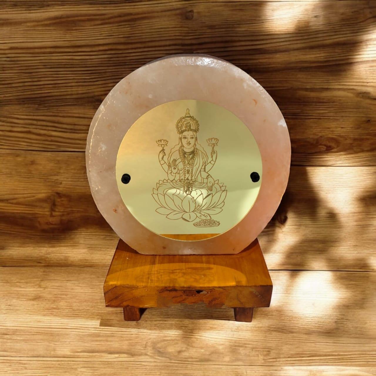 Laxmi Ji Himalayan Rock Salt 3D Lamp – Divine Laxmi Engraved Salt Lamp
