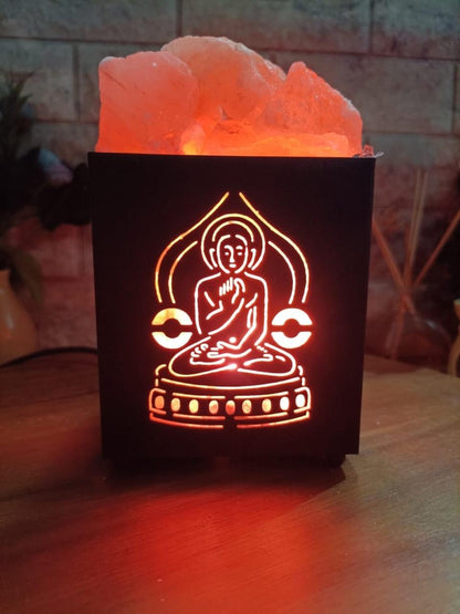 Namokar / Navkar Mantra Himalayan Rock Salt Metal Basket Lamp – Spiritual Jain Salt Lamp
