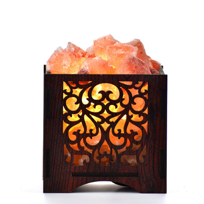 Premium Cut-Out Design Himalayan Salt Basket Lamp – Decorative Wooden Salt Lamp