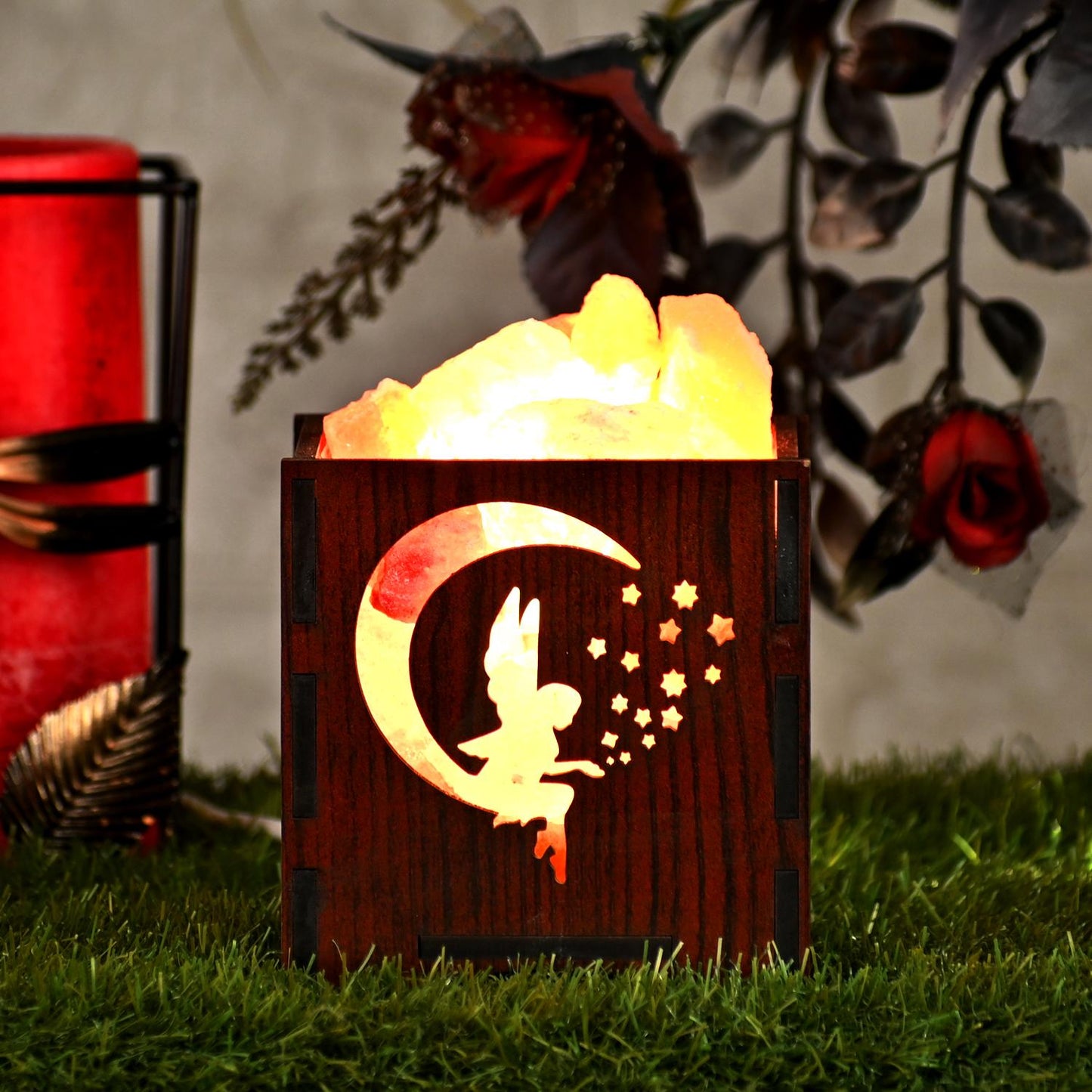 Couple Fairy Himalayan Rock Salt Wooden Basket Lamp – Romantic Fairy Salt Lamp