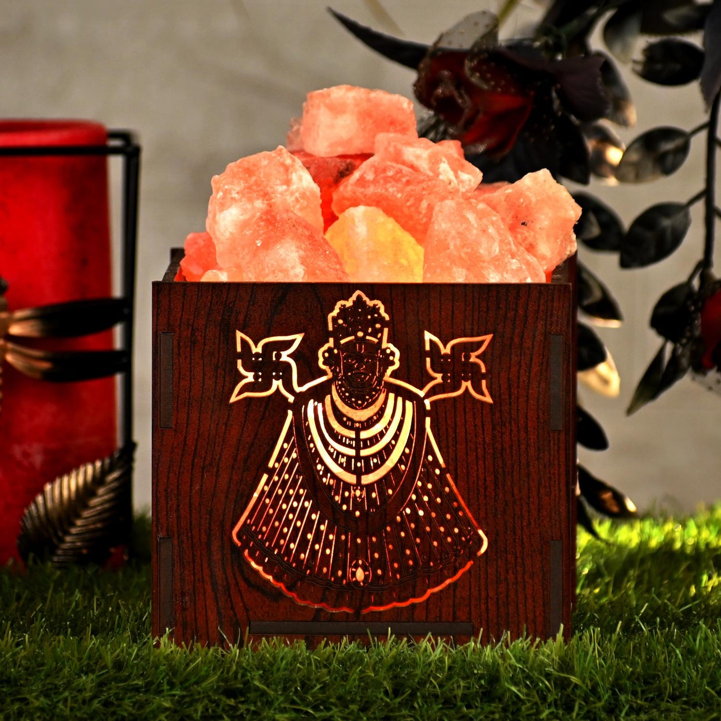 Khatu Shyam Himalayan Rock Salt Wooden Basket Lamp – Devotional Shyam Lamp