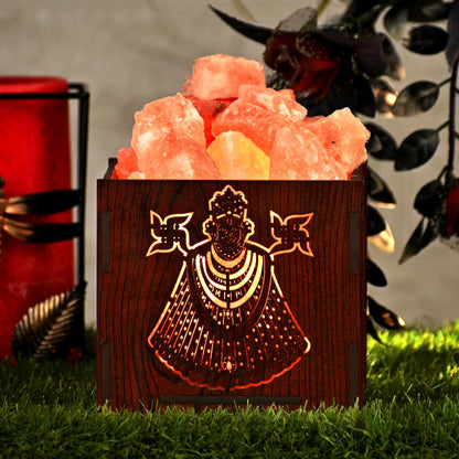 Khatu Shyam Himalayan Rock Salt Wooden Basket Lamp – Devotional Shyam Lamp