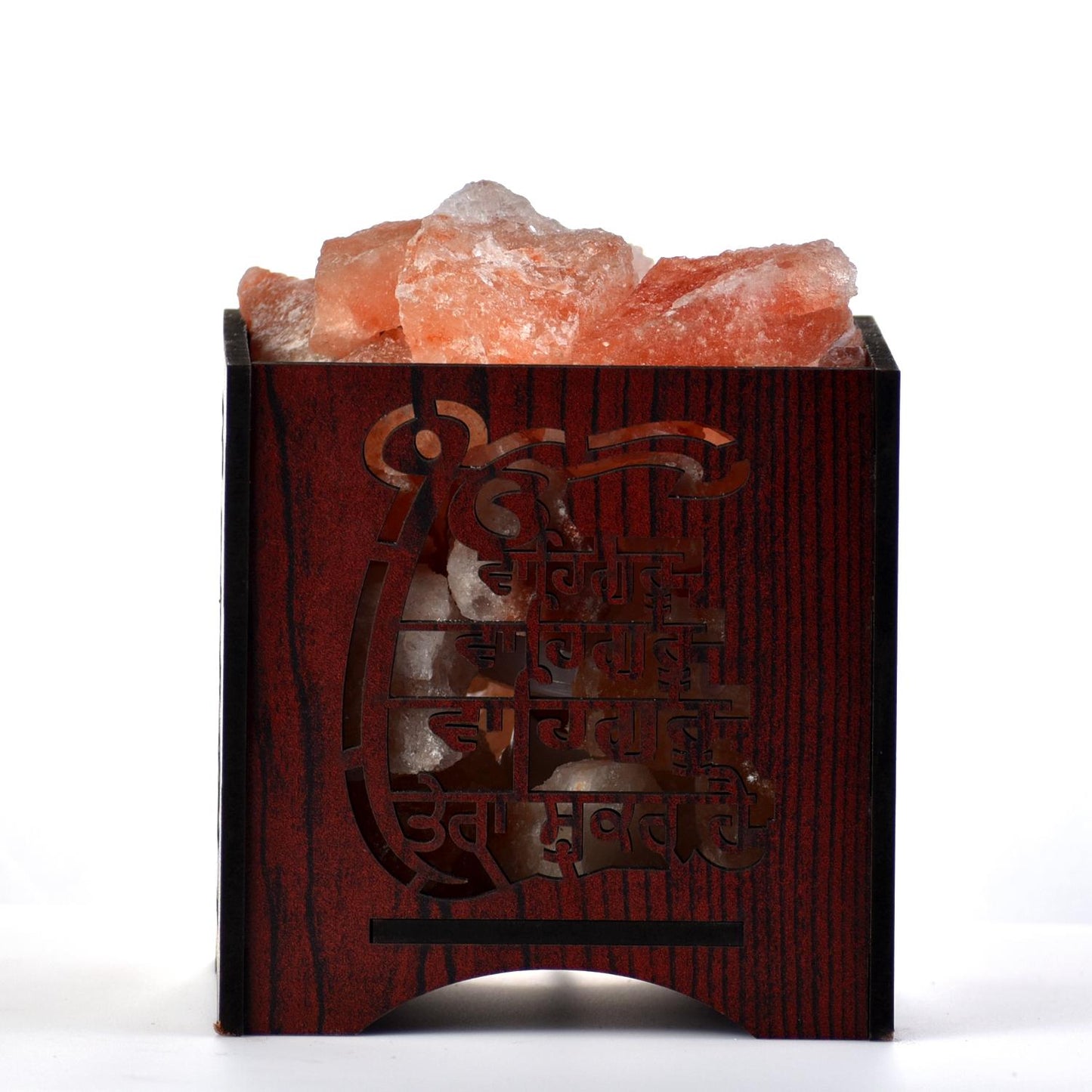 Wahe Guru Shukrana Himalayan Rock Salt Wooden Basket Lamp – Sikh Blessing Salt Lamp