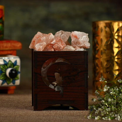 All Over Fairy Himalayan Rock Salt Wooden Basket Lamp – Decorative Fairy Salt Lamp