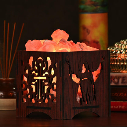 Jesus Himalayan Rock Salt Wooden Basket Lamp – Sacred Healing Salt Lamp