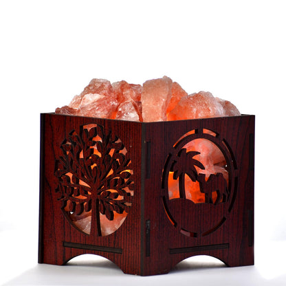 Desert Tree Himalayan Rock Salt Wooden Basket Lamp – Natural Salt Light