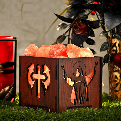 Jesus Angel Himalayan Rock Salt Wooden Basket Lamp – Divine Basket Salt Lamp
