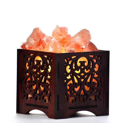 Premium Cut-Out Design Himalayan Salt Basket Lamp – Decorative Wooden Salt Lamp